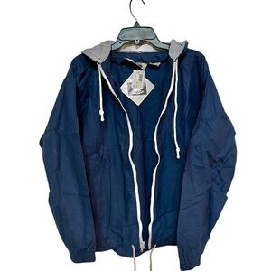 Men's Size Small Sporty Blue Hooded Lightweight Jacket Full Zip Drawstring NWT